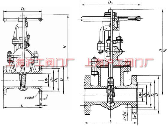 Z40W、Z40Y 不銹鋼閘閥外形及結構尺寸示意圖