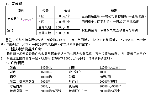 2011第十屆重慶國際給排水及泵閥展覽會參展費用表